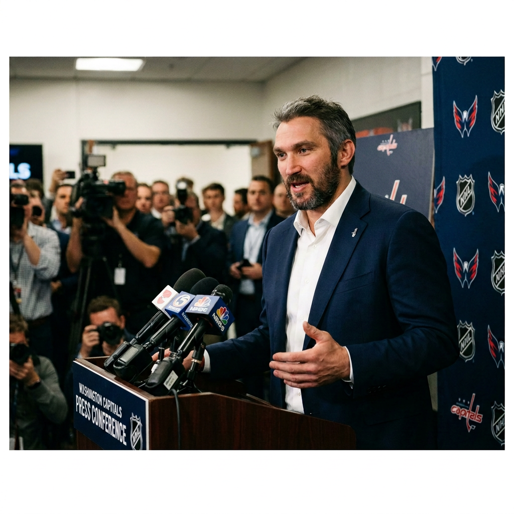 Alexander Ovechkin speaking to media